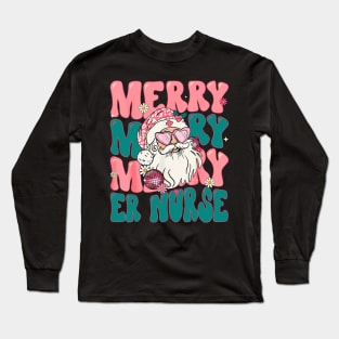 Merry ER Nurse Christmas Retro Pink ER Nurse Long Sleeve T-Shirt